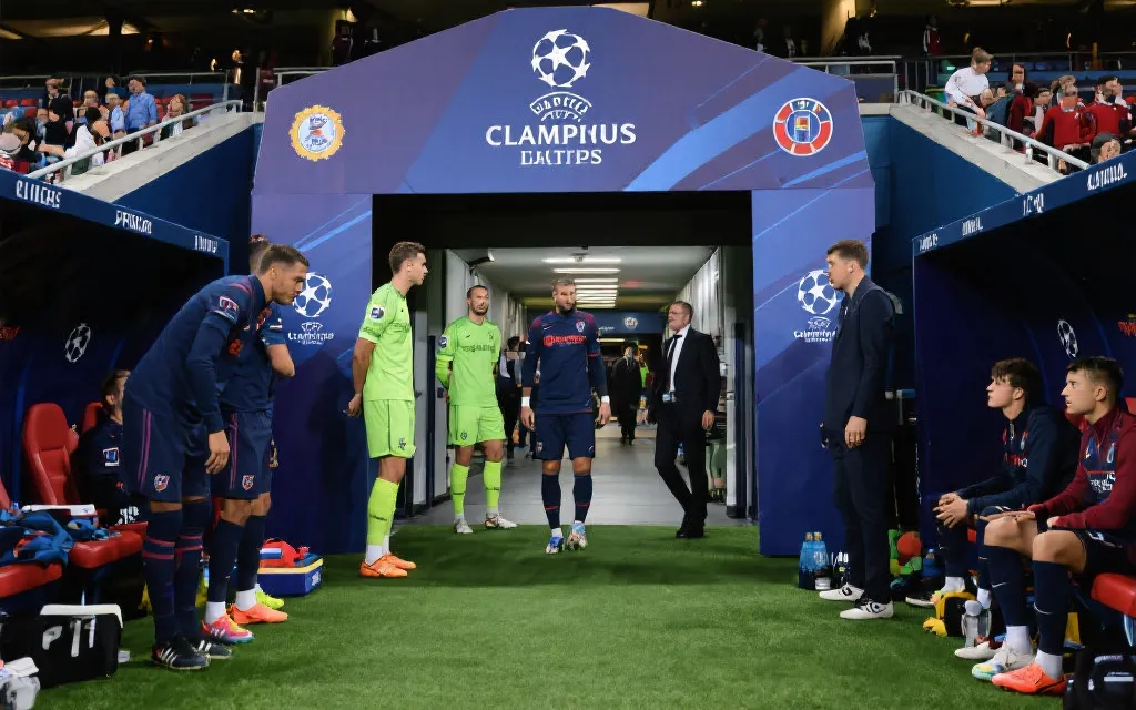 更衣室通道与球员赛前热身的电影感场景，聚焦决赛日流程与仪式感